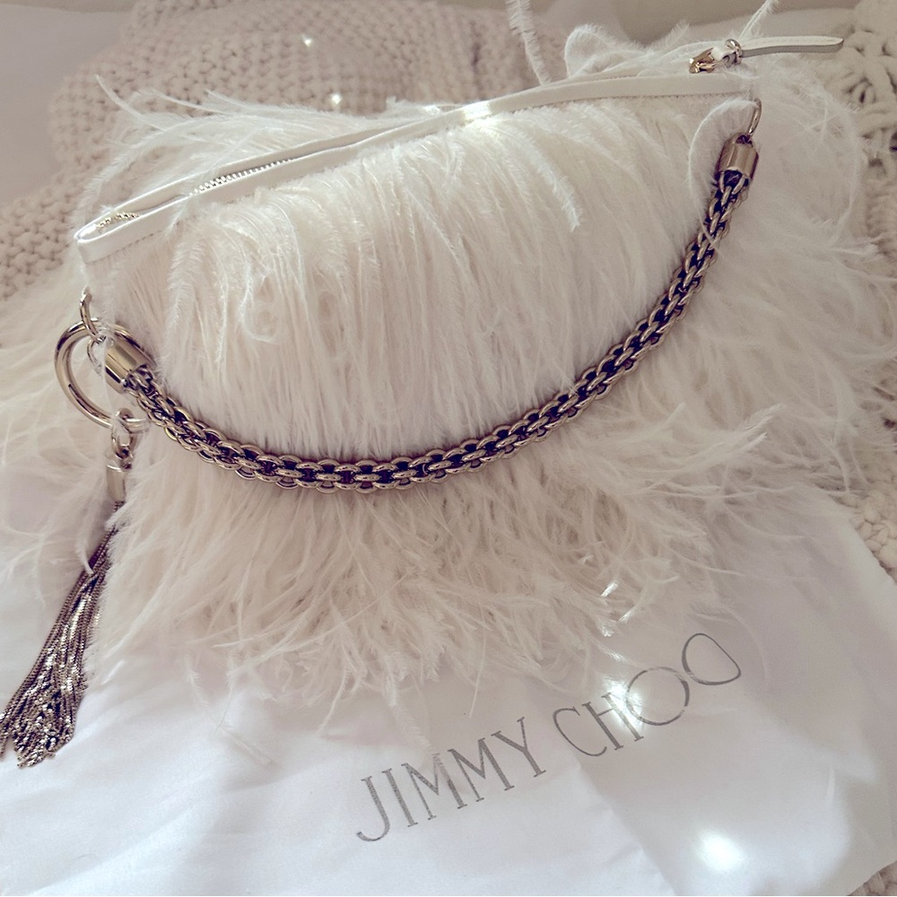 Jimmy Choo White Ostrich Feather Callie Clutch Bag